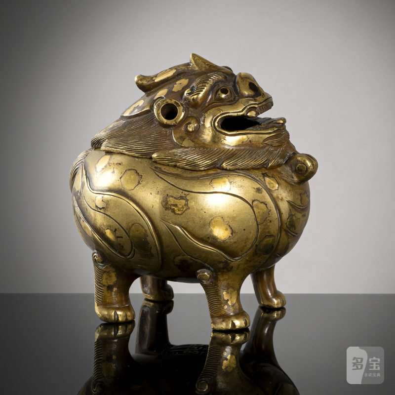 A small gold-splashed bronze censer in the shape of a Luduan - 图1